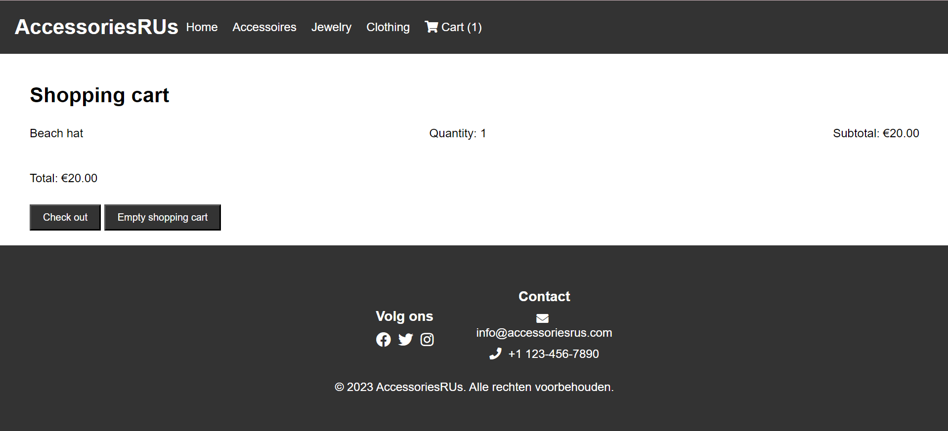An image of the shopping cart page from AccessoriesRUs